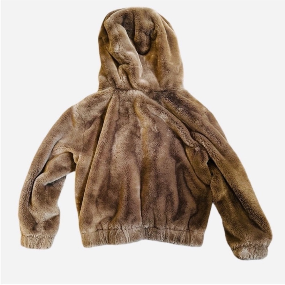 Zara Golden Brown Faux Fur Teddy With A Hoodie w/ A Slight Cropped Design - Picture 8 of 9